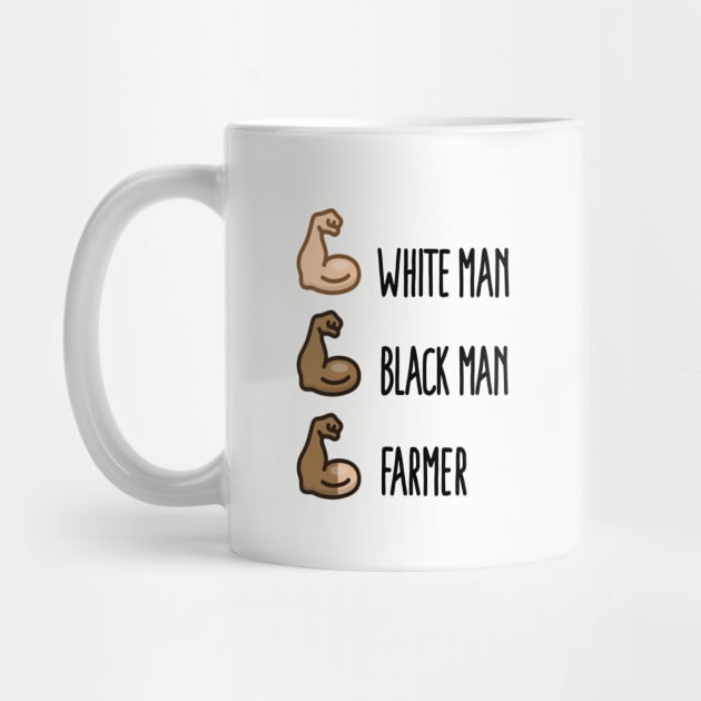 White man black man farmer funny biceps emoticon (dark design) by LaundryFactory